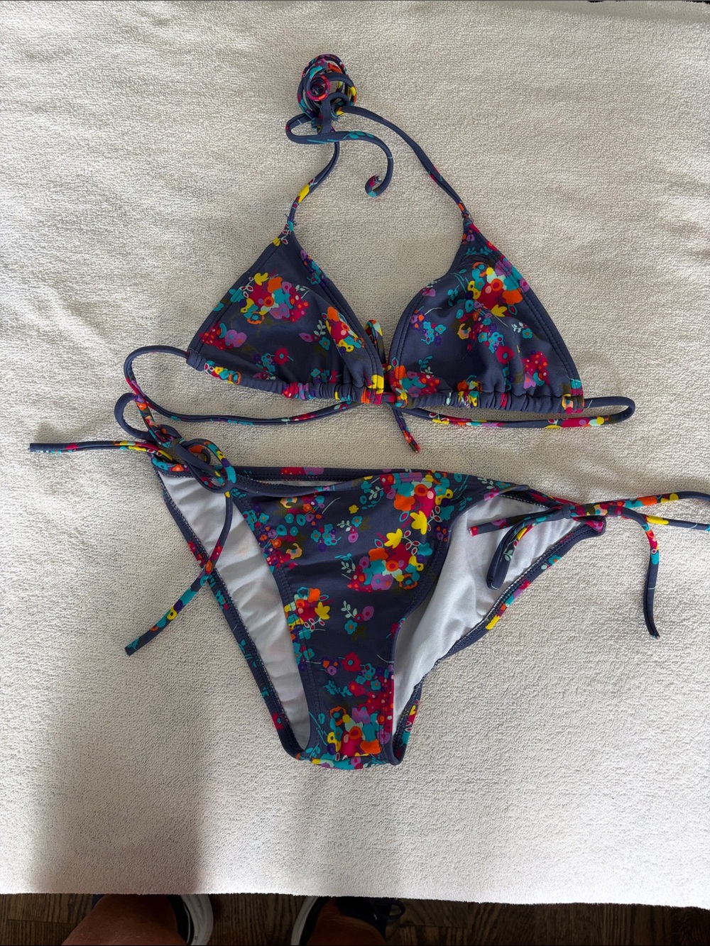 O'Neill Navy Floral Tie-Side Bikini with Bright Multicolor Flowers